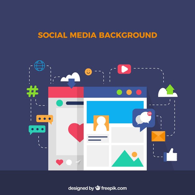 Social media background with flat design