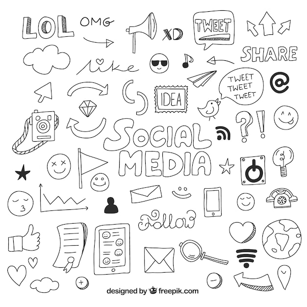 Social media background with hand drawn elements