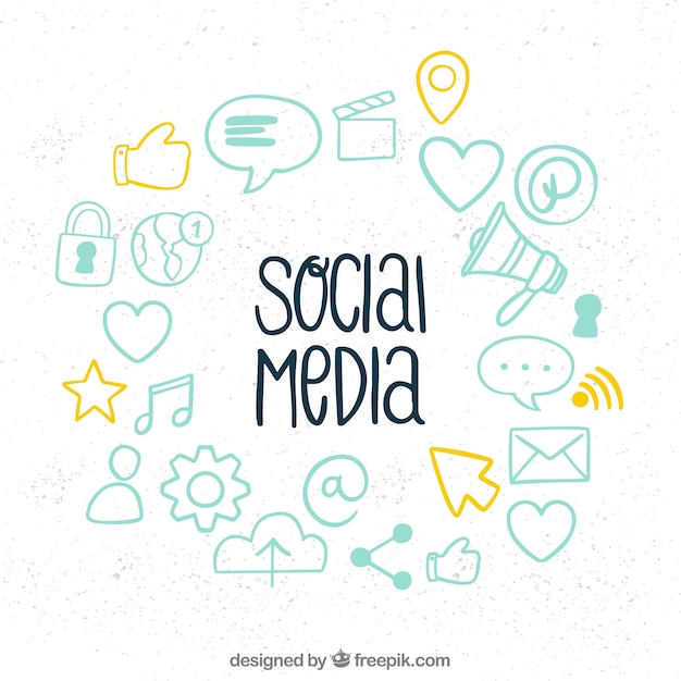 Social media background with hand drawn elements