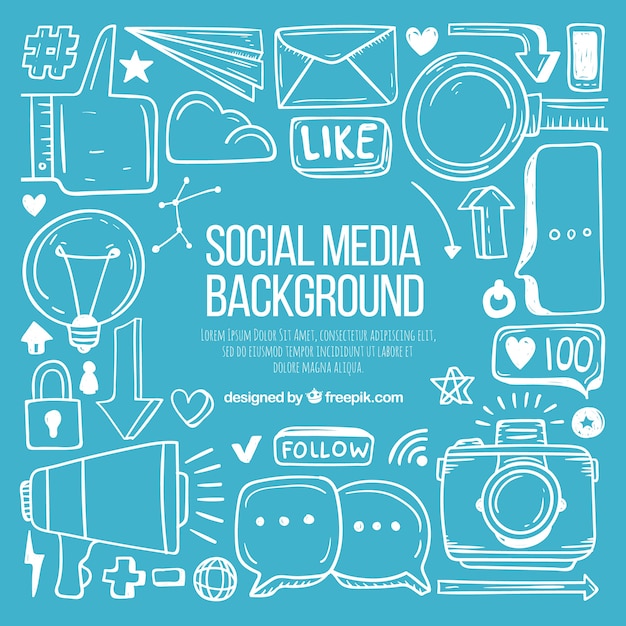 Social media background with hand drawn elements