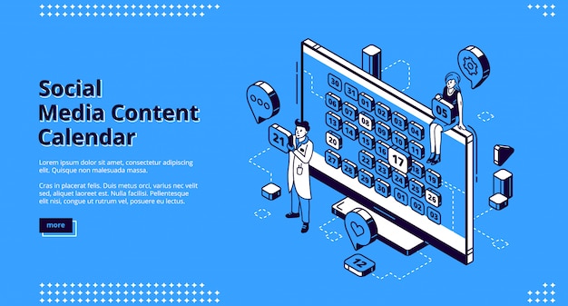 Free Vector social media content calendar isometric web banner