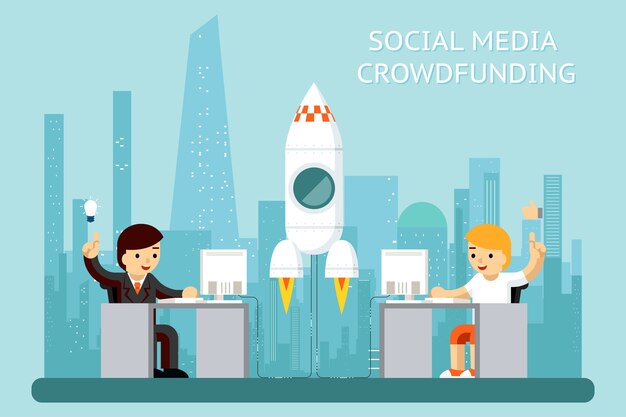 Social media cowdfunding illustration