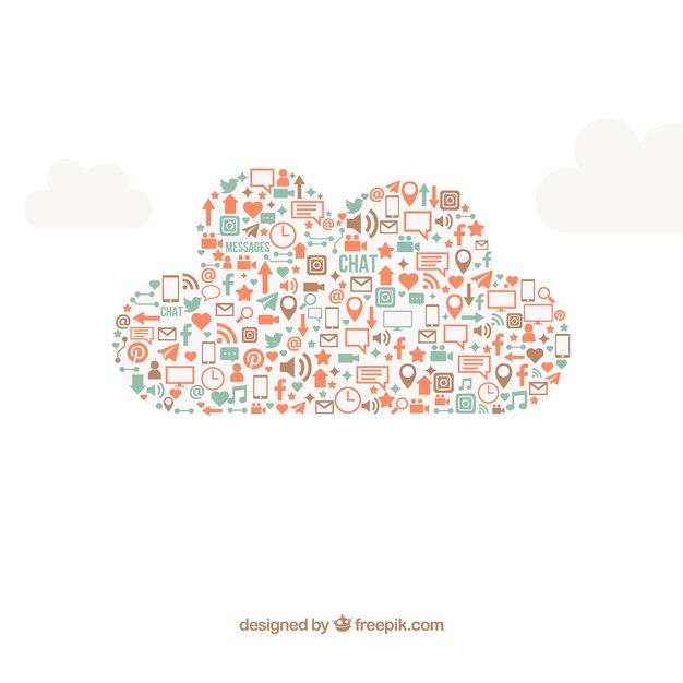 Social media elements in a cloud shape in flat style