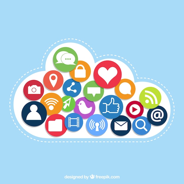 Free Vector social media elements in a cloud shape