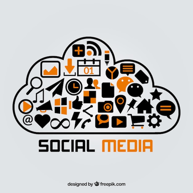 Social media elements in a cloud shape