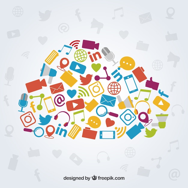 Social media elements in a cloud shape