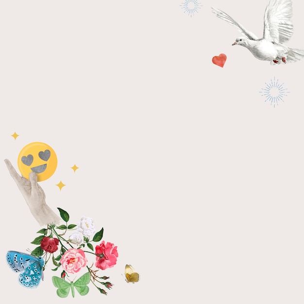 Social media floral border with love birds remixed media