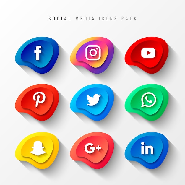 Social Media Icons Pack 3D Button Effect