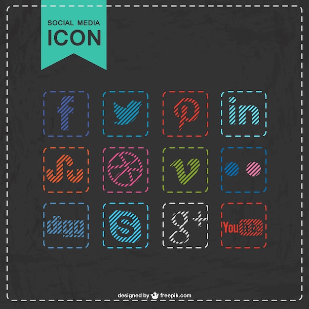 Free vector social media icons stitched design