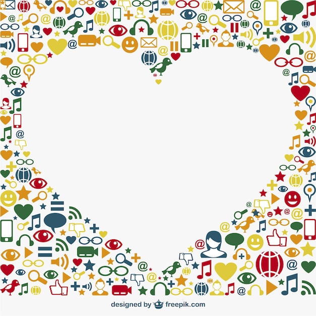 Social media icons surrounding a white heart