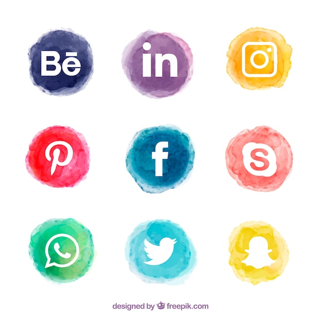 Free Vector social media logos collection in watercolor style