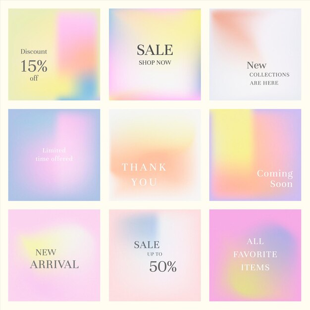 Social media marketing banner set gradient pastel background