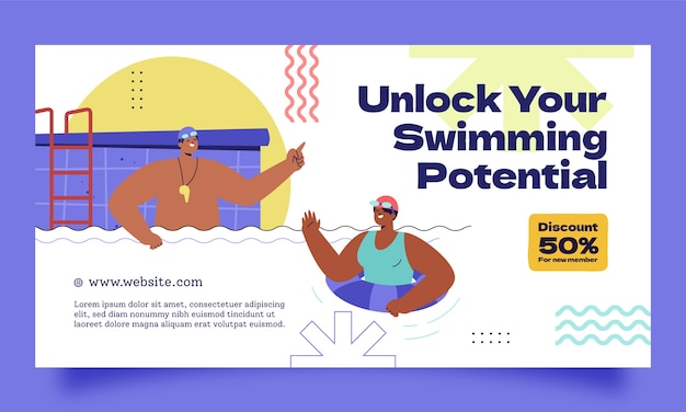 Free Vector social media promo template for swimming lessons