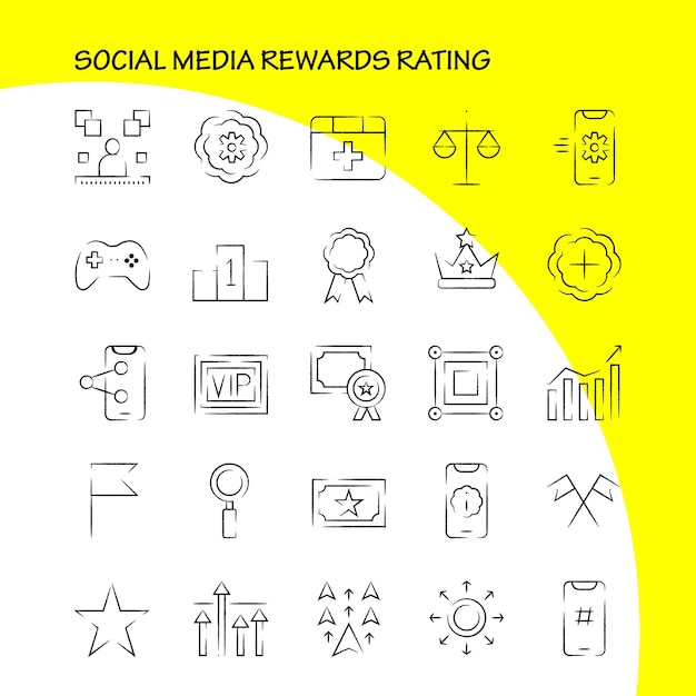 Free Vector social media rewards rating hand drawn icon pack for designers and developers icons of cinema movie ticket rating gear settings social media vector