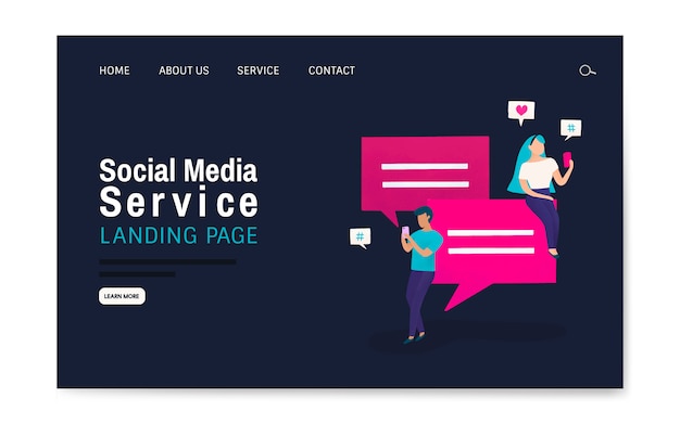 Social media service landing page layout vector