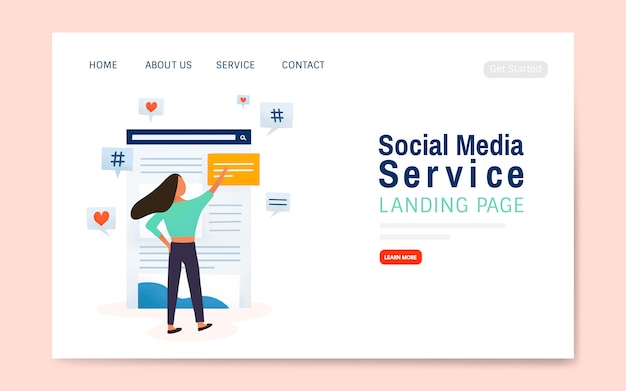 Social media service landing page layout vector