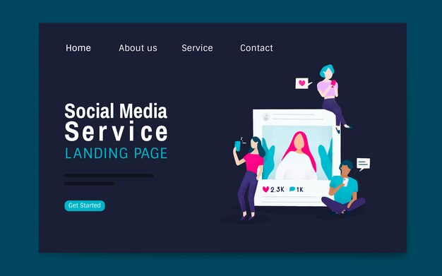 Social media service landing page layout vector