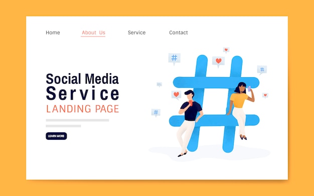 Social media service landing page layout vector