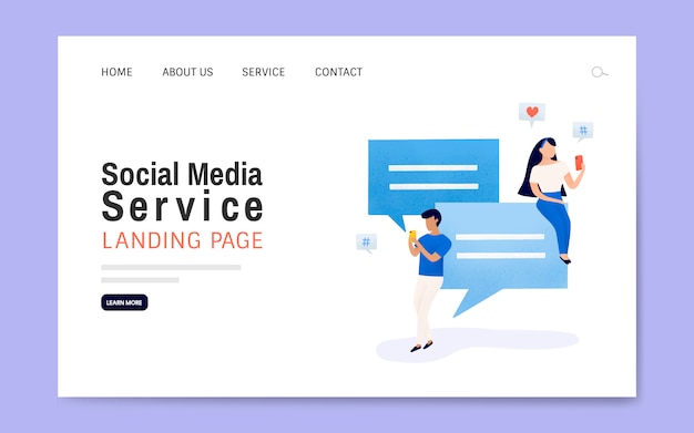 Social media service landing page layout vector