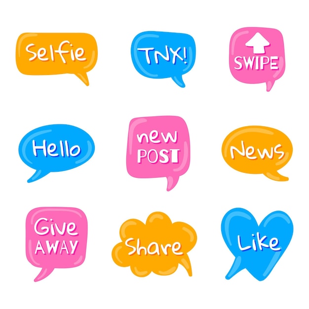 Social media slang bubbles collection