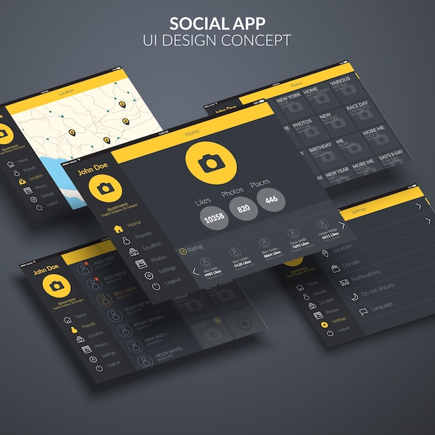 Free vector social page application ui design concept