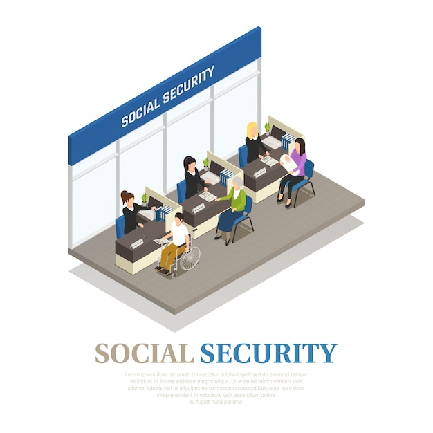 Free Vector social security isometric composition