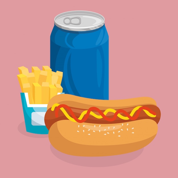 soda with hot dog and french fries fast food 