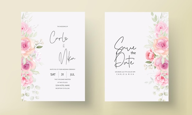 Soft pink floral wedding invitation card