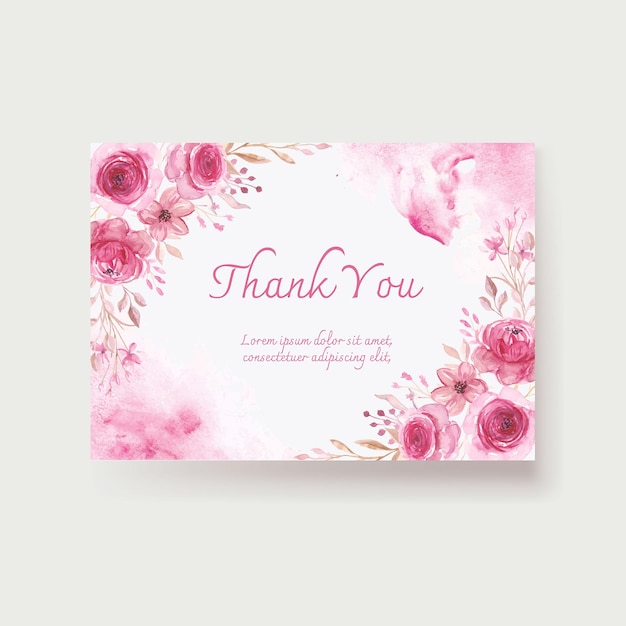 Soft pink watercolor floral thank you card template