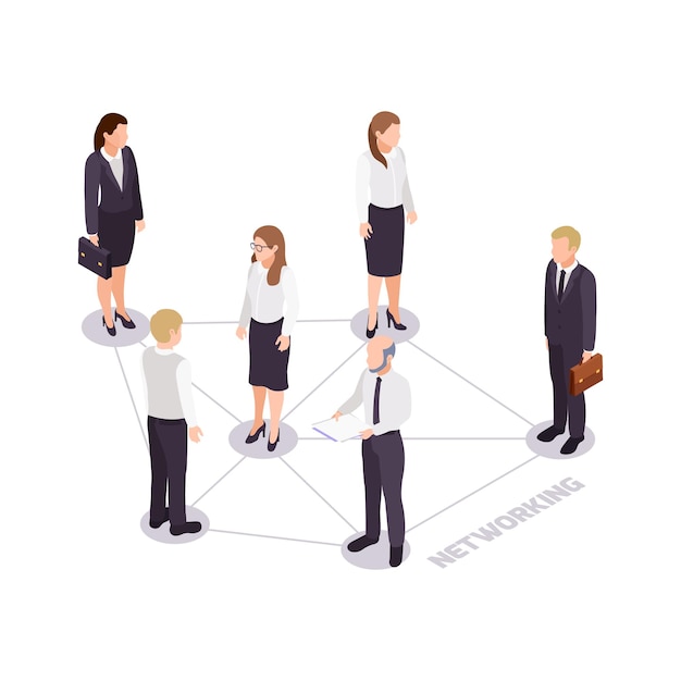 Free Vector soft skills network concept icon with isometric business characters