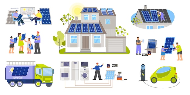 Free Vector solar energy house set