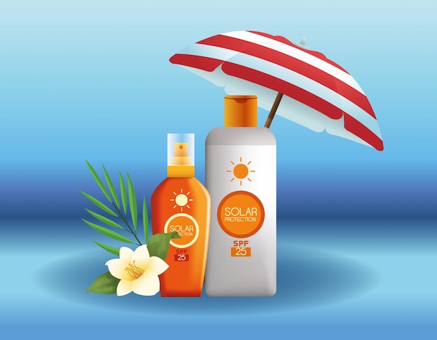 Solar protection bottles products for summer advertising