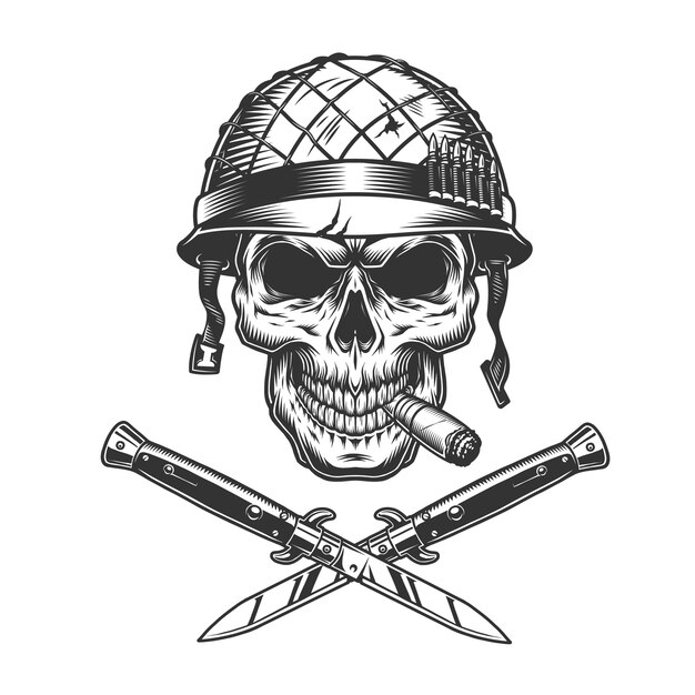 Free Vector soldier skull smoking cigar in helmet