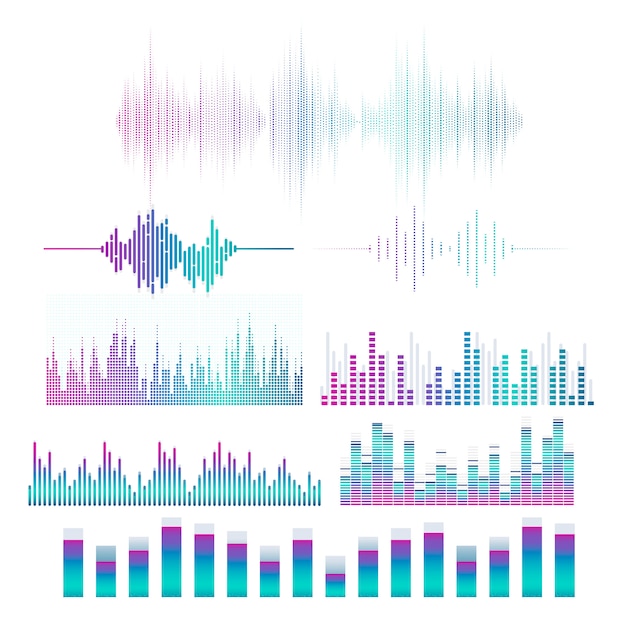 Sound wave equalizer vector design set