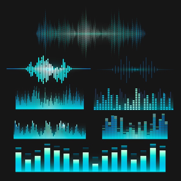 Sound wave equalizer vector design set