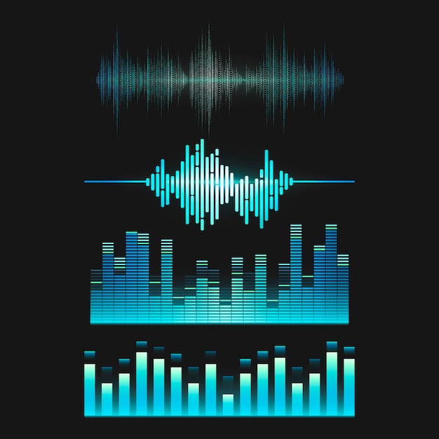 Sound wave equalizer vector design set