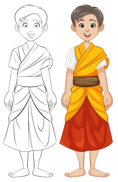 Southeast Asian Men in Traditional Outfits Cartoon Characters