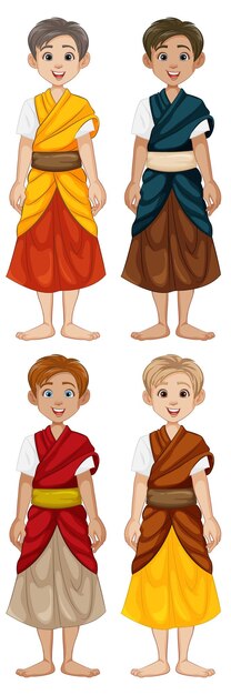 Southeast Asian Men in Traditional Outfits Cartoon Characters