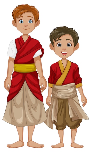 Free Vector southeast asian men in traditional outfits a cartoon illustration