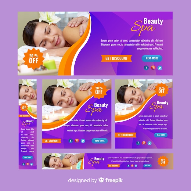 Free Vector spa banners collection with photo