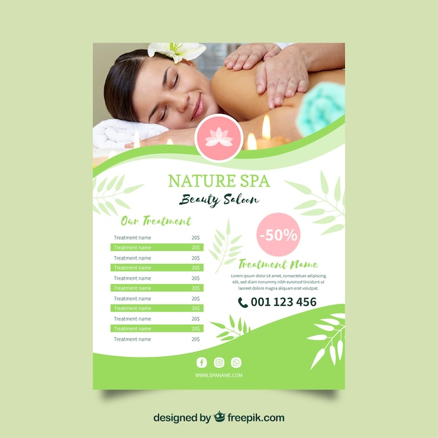 Spa center flyer with treatments in flat style