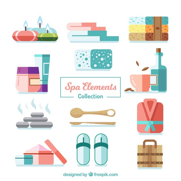 Spa element collection in flat design