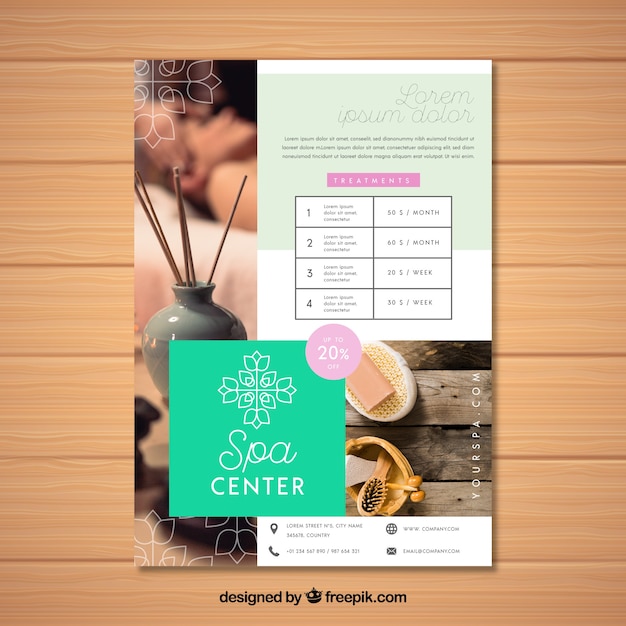 Free Vector spa flyer template with photo