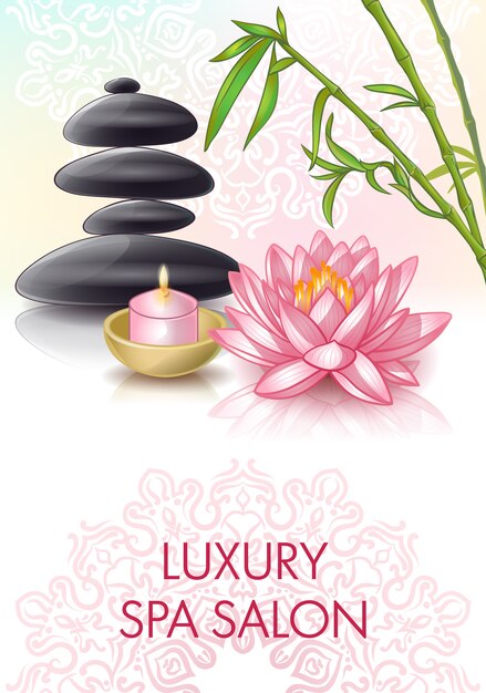 Spa salon poster with cosmetic stones and luxury spa salon title