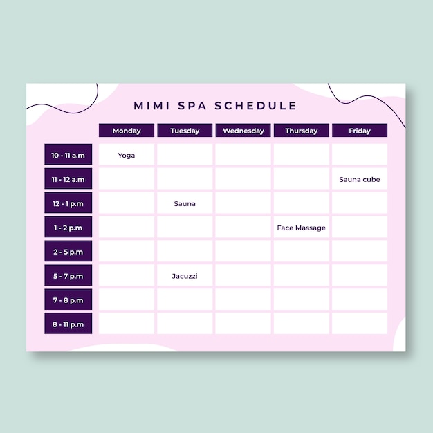 Spa schedule template design