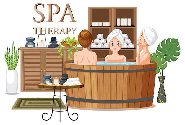 Free Vector spa therapy text with women in hot tub