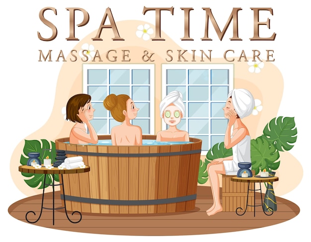 Free Vector spa time text with women in hot tub