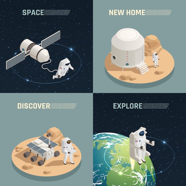 Space Exploration 4 Isometric composition