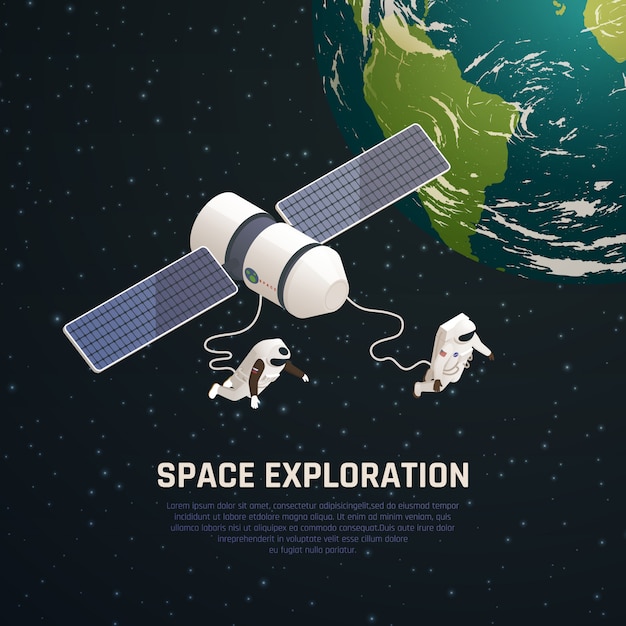 Space exploration background with outer space research symbols isometric  illustration