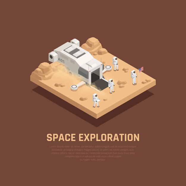 Space exploration composition with outer space and astronauts symbols isometric  illustration